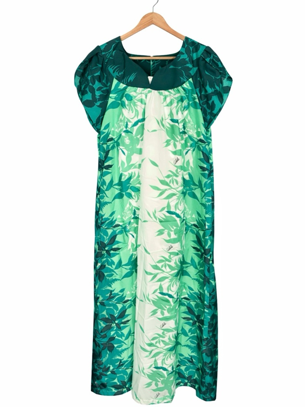 Vintage‎ Hawaiian Maxi Dress Green Ombre Tropical Aloha M Resort